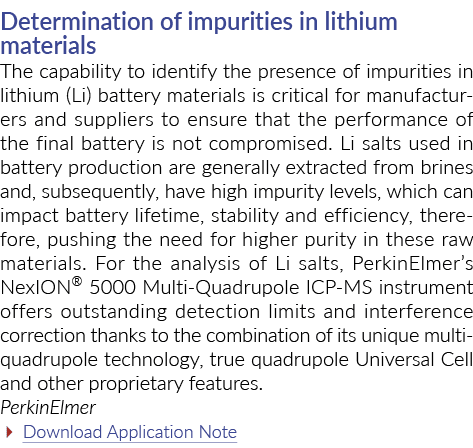 Determination of impurities in lithium materials The capability to identify the presence of impurities in lithium (Li...