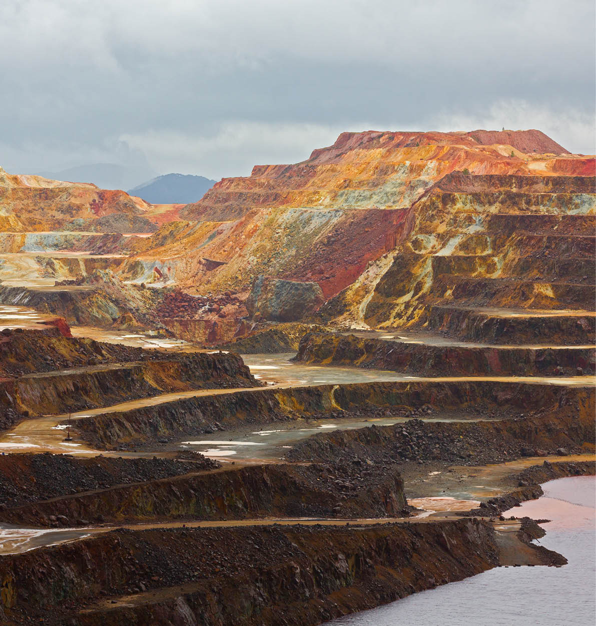 Detailed view of copper mine open pit in Rio Tinto, Spain