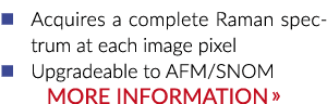 � Acquires a complete Raman spectrum at each image pixel � Upgradeable to AFM/SNOM More Information » 