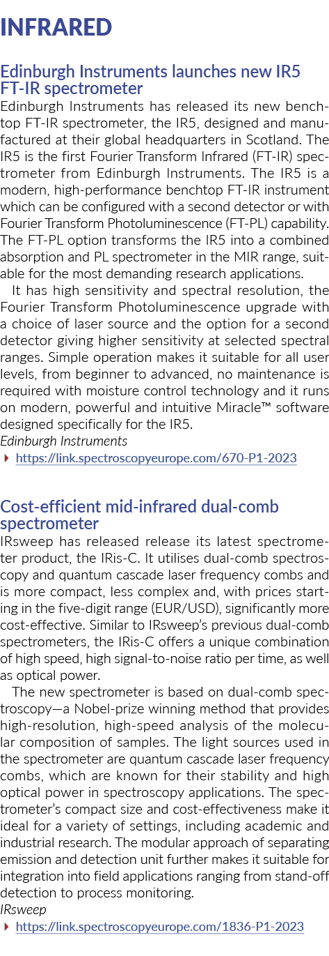 Infrared Edinburgh Instruments launches new IR5 FT IR spectrometer Edinburgh Instruments has released its new benchto...