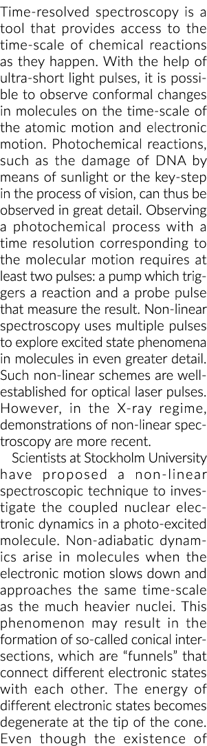 Time resolved spectroscopy is a tool that provides access to the time scale of chemical reactions as they happen. Wit...