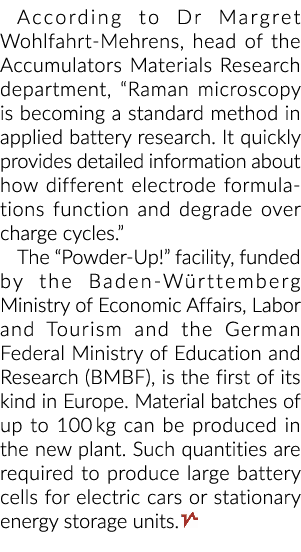 According to Dr Margret Wohlfahrt Mehrens, head of the Accumulators Materials Research department, “Raman microscopy ...
