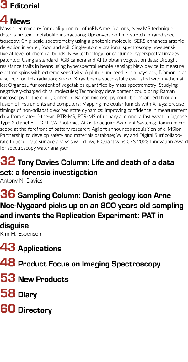 3 Editorial 4 News Mass spectrometry for quality control of mRNA medications; New MS technique detects protein‒metabo...