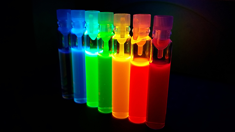 Photo of quantum dots in tubes with different colours