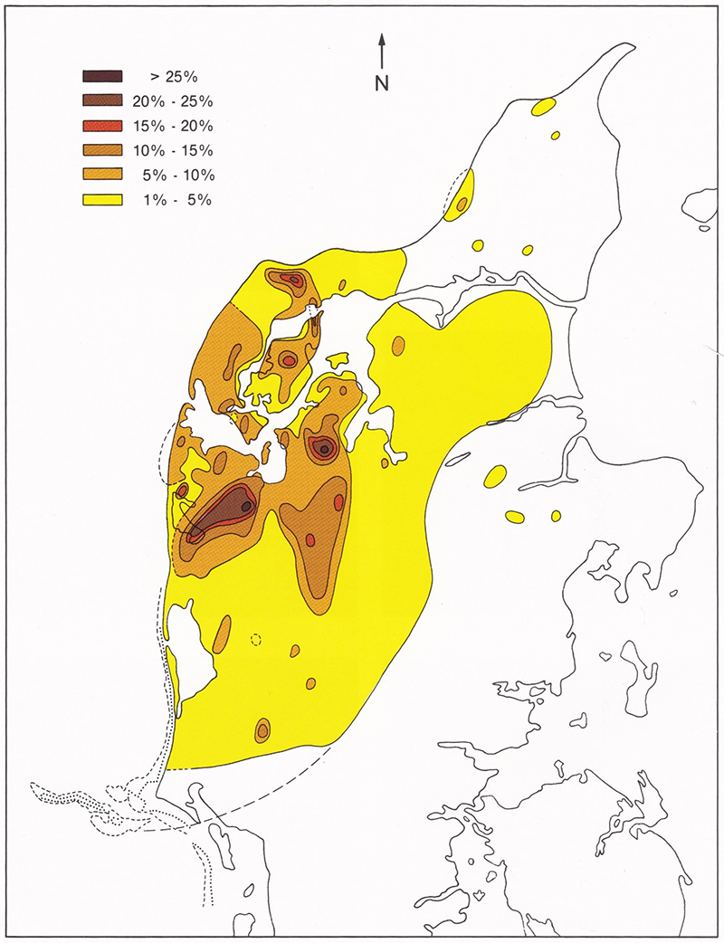 Map of Relative % occurrence of larvikites