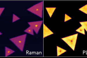 Raman and photoluminecence images of MoS2 flakes