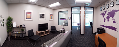 Panoramic photo of the inside of the new office