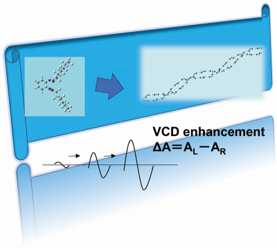 Time-step VCD measured monitoring in situ the progress of chirality amplification from microscopic to supramolecular scales (©Royal Society of Chemistry).