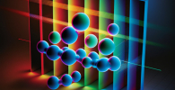 Illustration of an optical frequency comb probing gas molecules