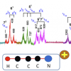 The spectrum with theoretical assignments shows the vibrational energy levels of HCCCN+