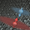 A diagram illustrating spin-up (red) and spin-down (blue) electrons in a crystal grid. Credit: Ill.: Condensed Matter Theory Group, JGU.